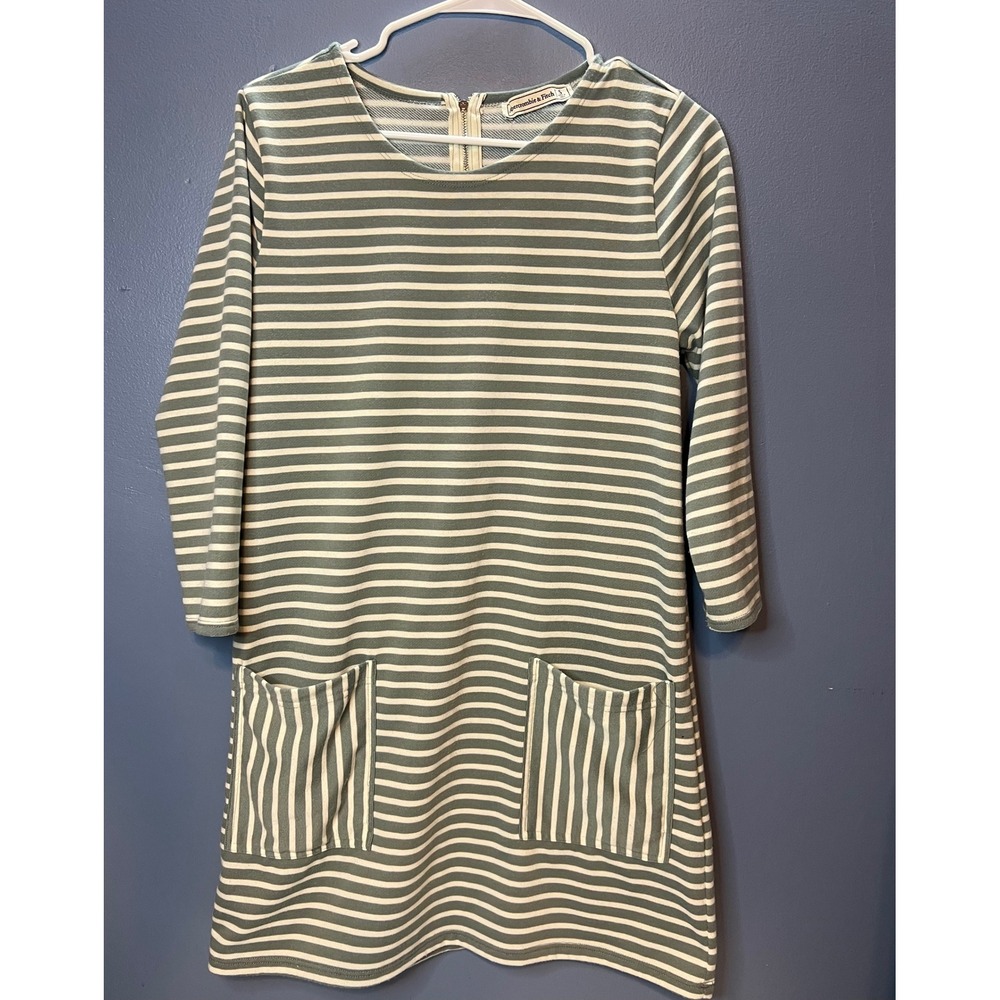 Abercrombie & Fitch Striped Midi Dress Size S Green White Back Zip Pockets Y2K